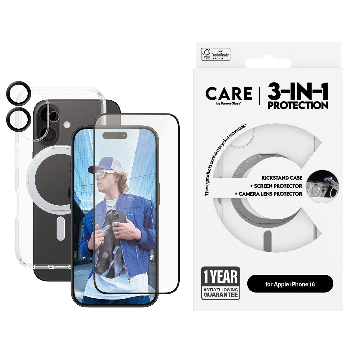 CARE by PanzerGlass® Feature 3-in-1 Ceramic Bundle iPhone 16